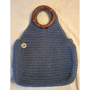 The Sak Crochet Wooden Ring‎ Handle Women's Handbag 16" Tall 13" Long